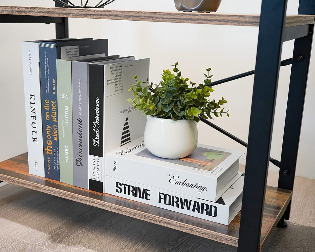 3 Tier Industrial Wood Bookshelf, Black/Brown I8028