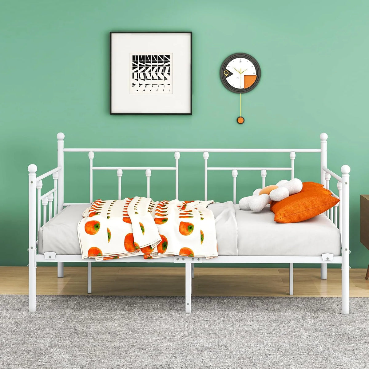 White Metal Daybed Frame Set with Slat Support C5815