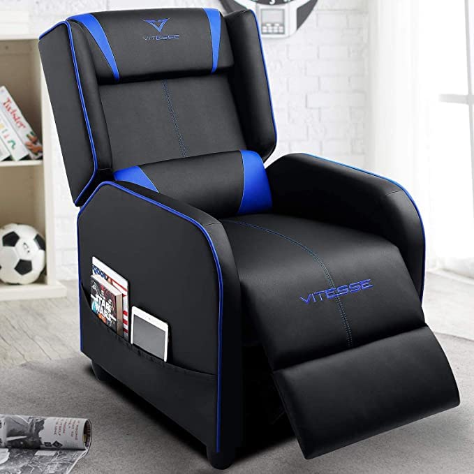 Blue PU Leather Gaming Recliner Chair E573