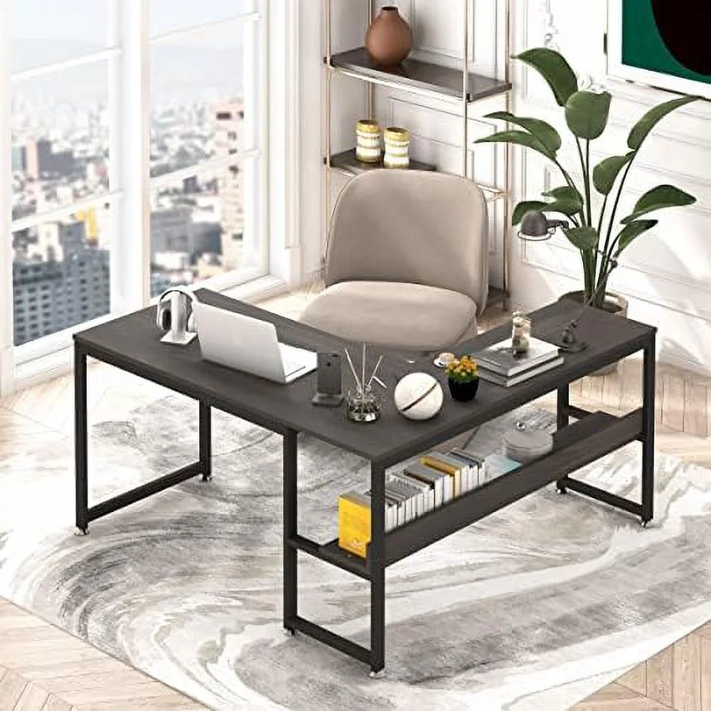L Shaped Desk 55 inch with Shelves B663