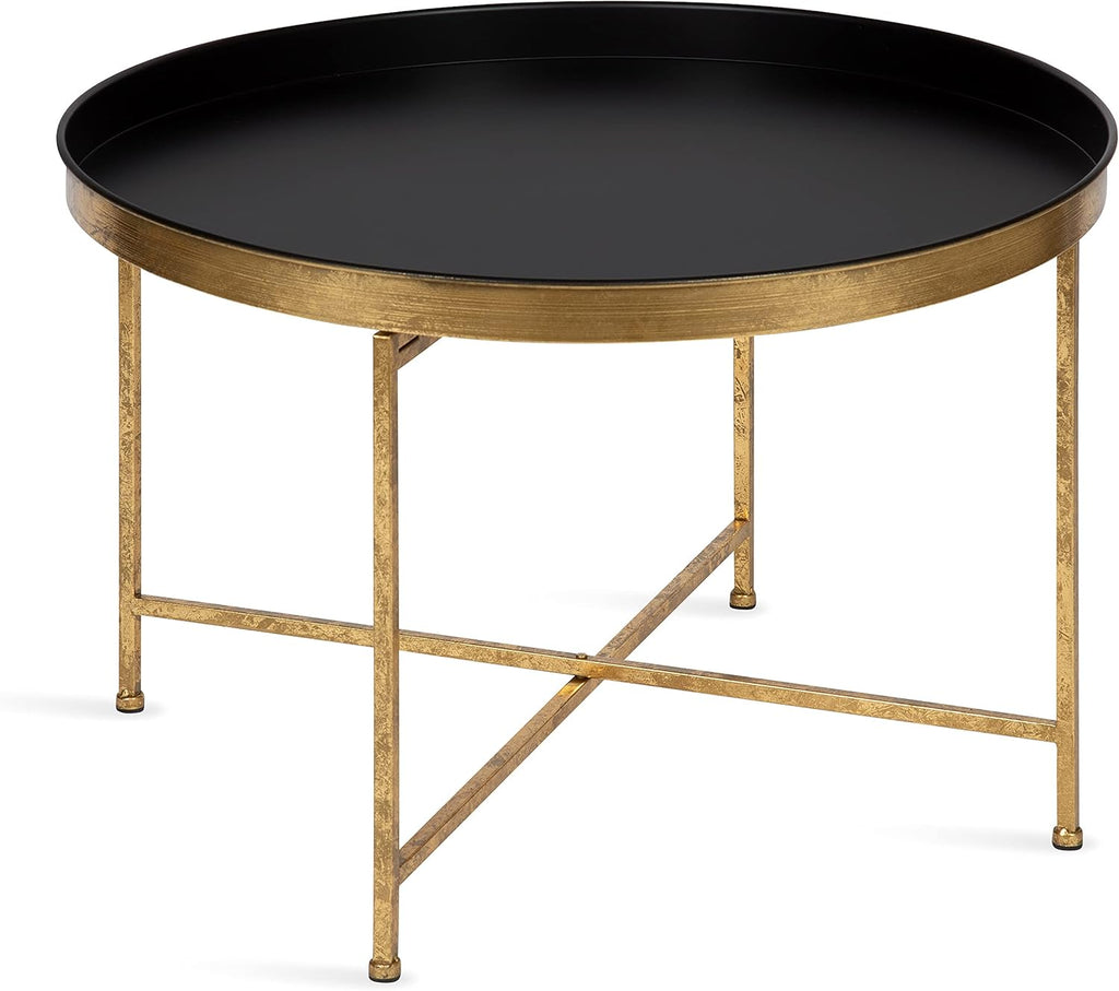 White and Gold Leaf Round Metal Coffee Table L6648