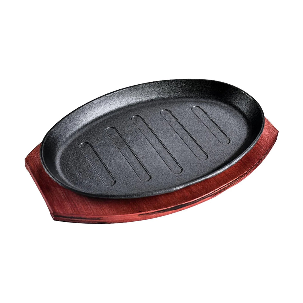 Oval Nonstick Sizzling Steak Plate with Bamboo Tray W628