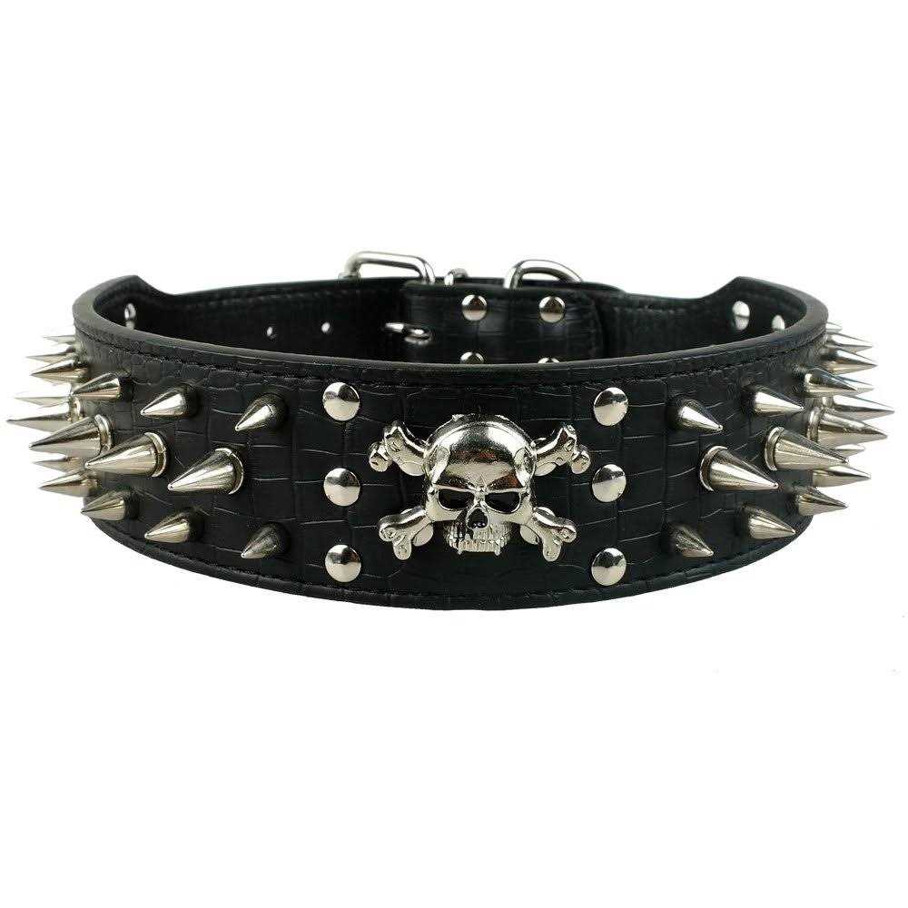 Black Leather Spiked Dog Collar & Leash & Harness 3 Pcs Set M23836