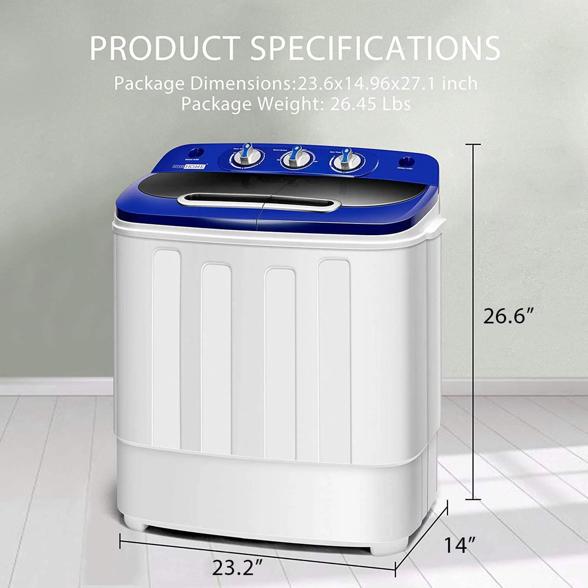 Portable 13.5Lbs Twin Tub Mini Clothes Washer with Drain Hose T780