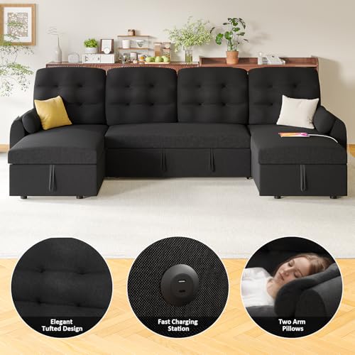 Convertible Sleeper Sofa Bed with Storage Chaise S142