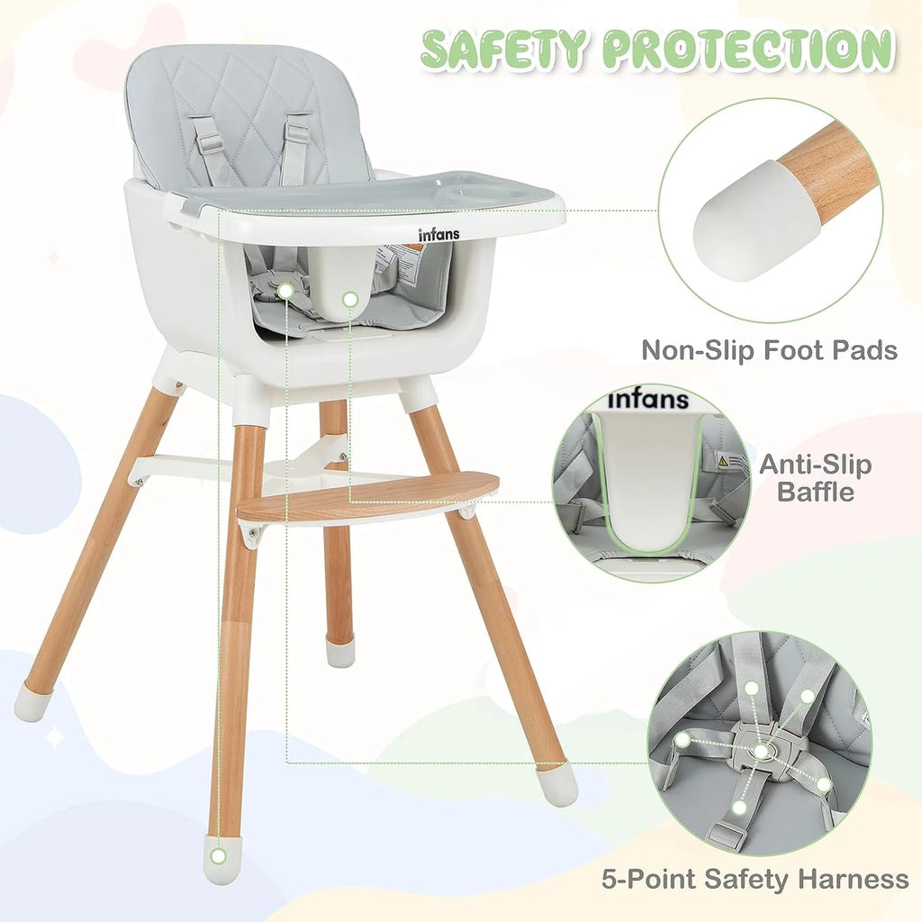 6 in 1 Convertible Wooden High Chair with Removable Tray J6305