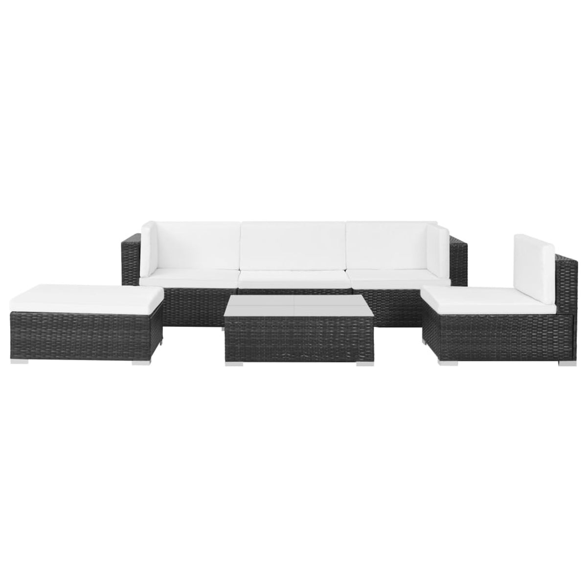 6 Piece White Cushioned Poly Rattan Patio Conversation Set with Coffee Table F235