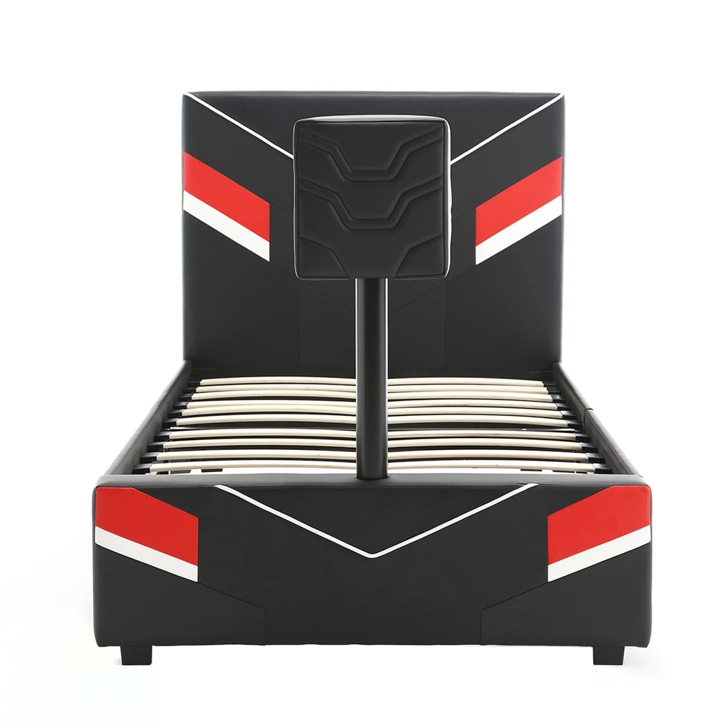 Black Red Twin Gaming Bed Frame with TV Mount N81672