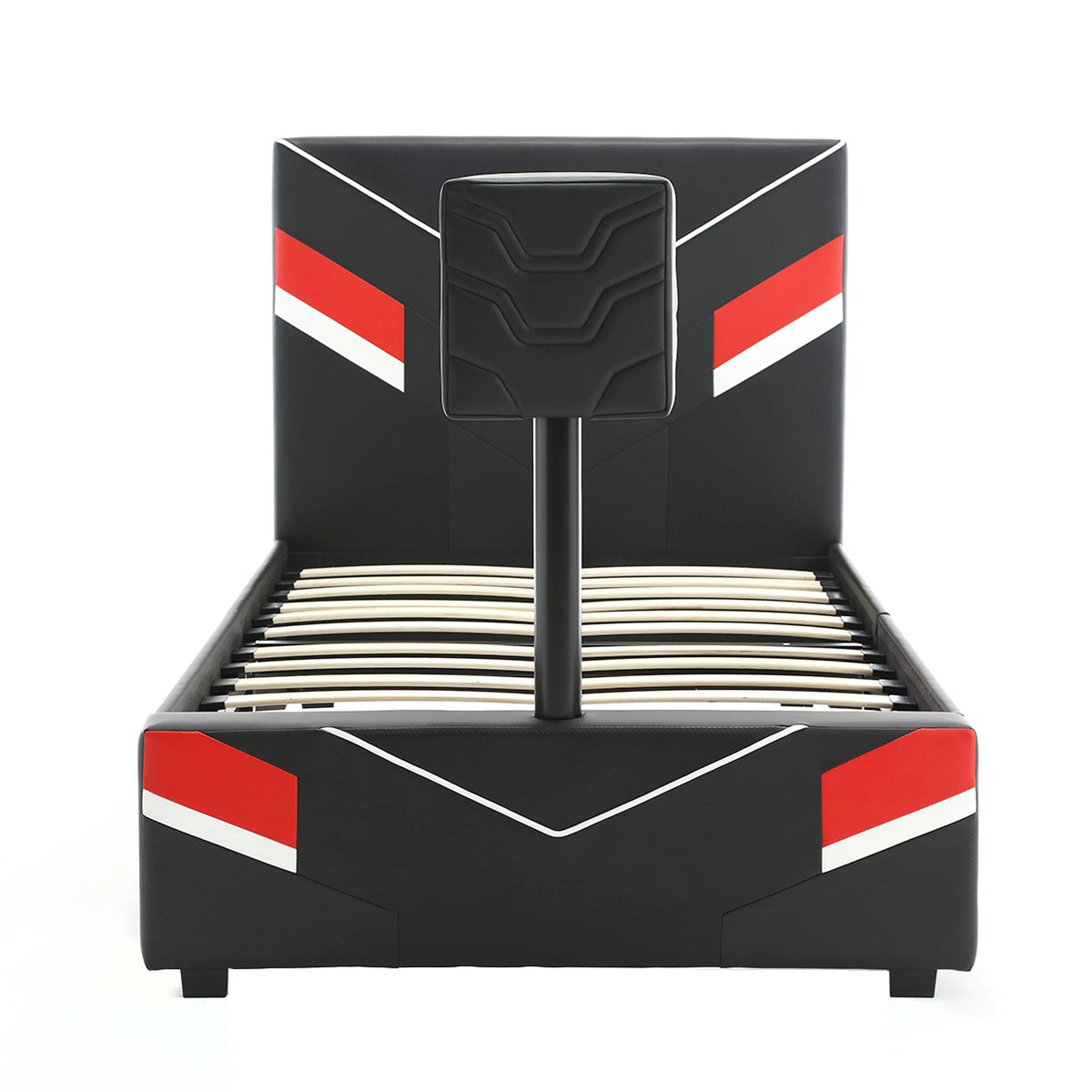 Black Red Twin Gaming Bed Frame with TV Mount N81672