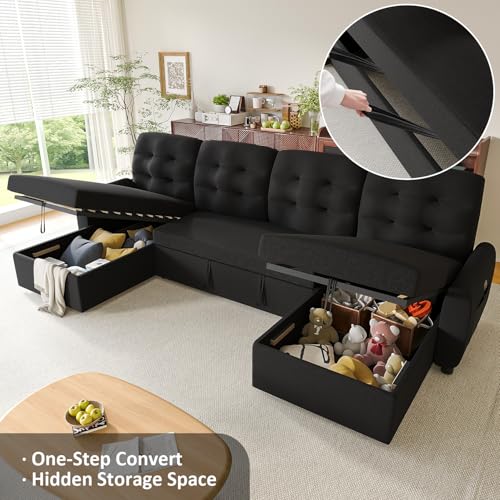 Convertible Sleeper Sofa Bed with Storage Chaise S142