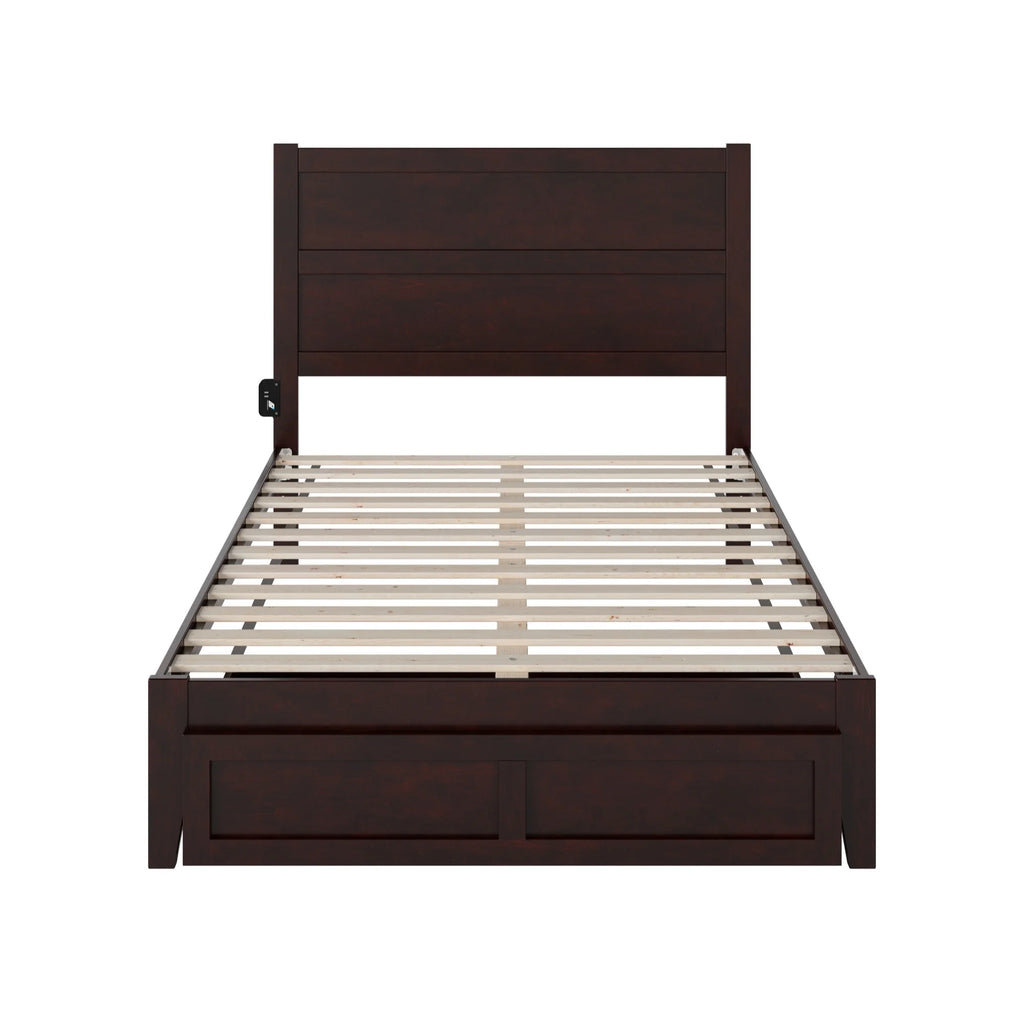 Solid Wood Platform Bed with Foot Drawer Storage, Espresso Full Size V34272