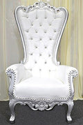Silver Baroque Hand Carved Throne Chair with White Vinyl W359223
