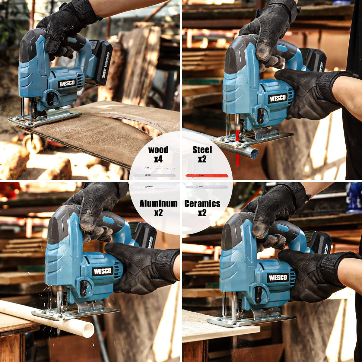 Cordless Jigsaw Tool with Battery, 2500SPM, ±45° Bevel, Adjustable Aluminum Base, LED Light, Pack of 2 G798804