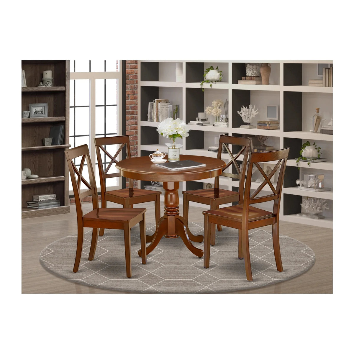5 Piece Mahogany Wood Dining Table and Chairs Z560