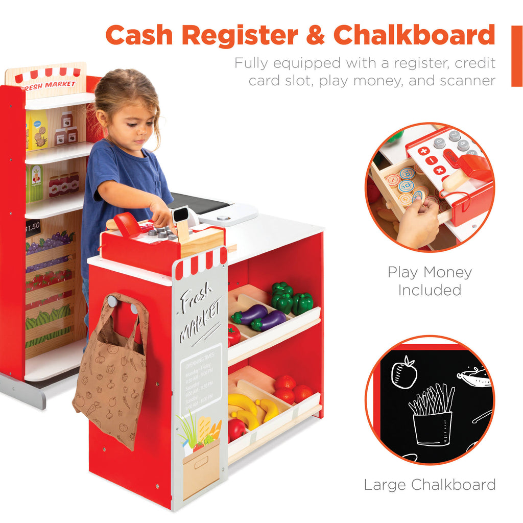 Pretend Play Grocery Store Supermarket Set with Working Conveyor, Cash Register, Play Food, Chalkboard G4732