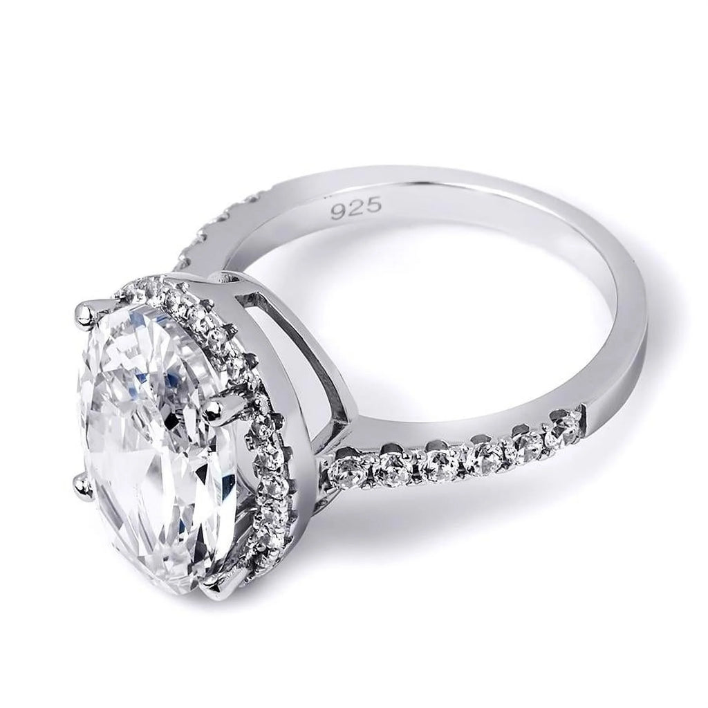 Oval Cut Halo Promise Engagement Ring Sterling Silver X98918