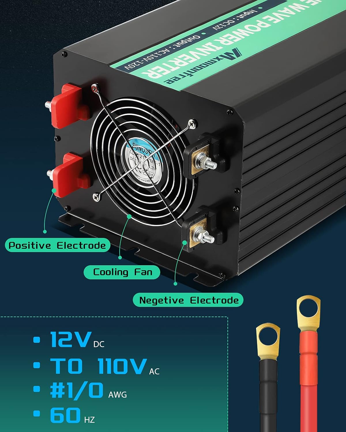 5000W Pure Sine Wave Power Inverter 12V DC to 110V AC with Wireless Remote Control LCD Display G4137