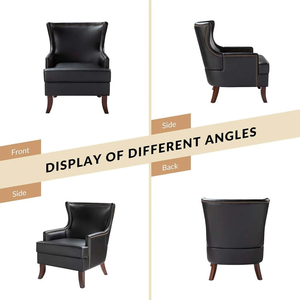 Black Faux Leather Wingback Accent Chair with Nailhead Trim P486030