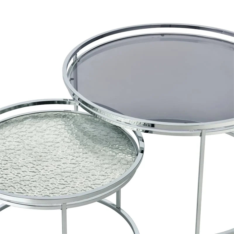 Metal Glass Top 2-Piece Nesting Tables Set in Gray F465