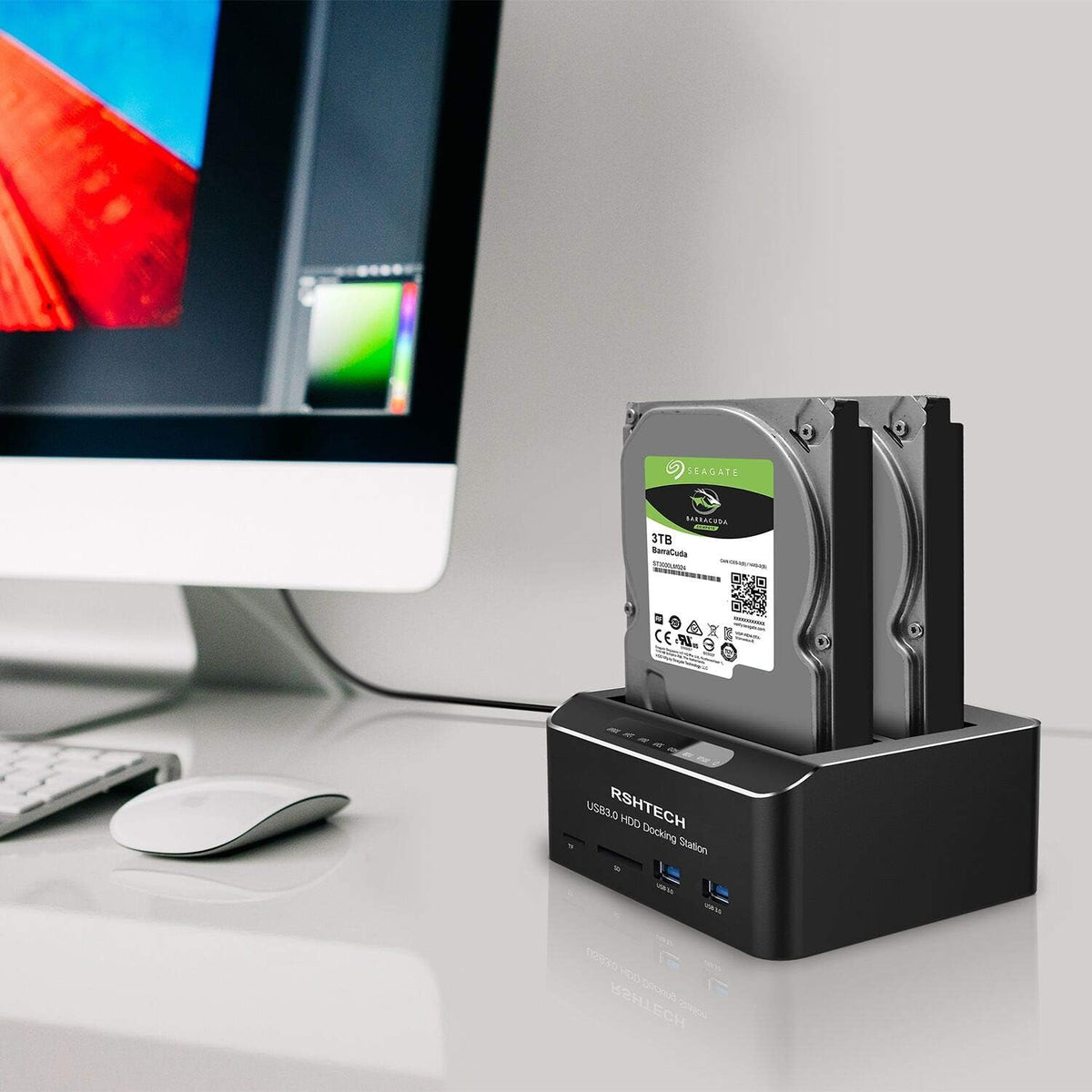 USB 3.0 Aluminum Dual Bay Hard Drive Dock with SD TF Card Reader M18614