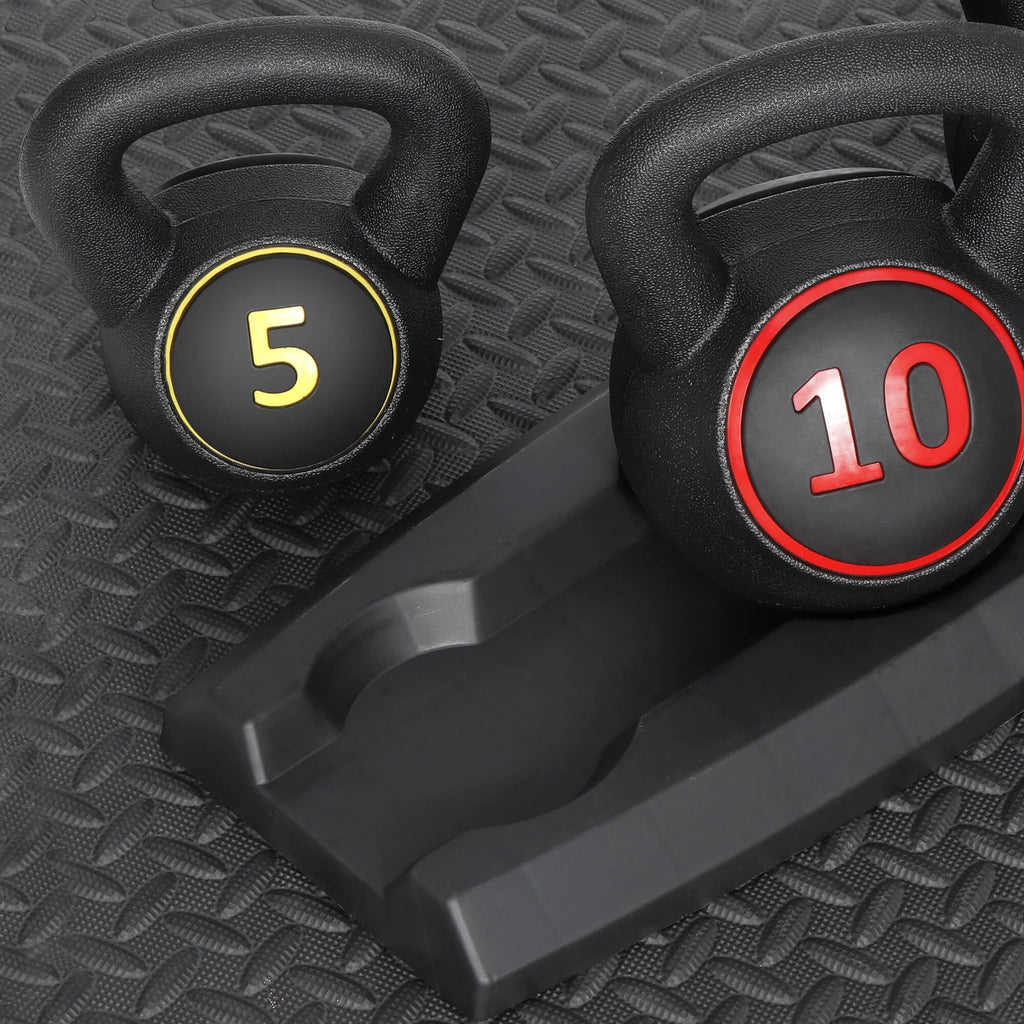 3 Piece 5lb 10lb 15lb Kettlebell Set with Storage Rack T269895