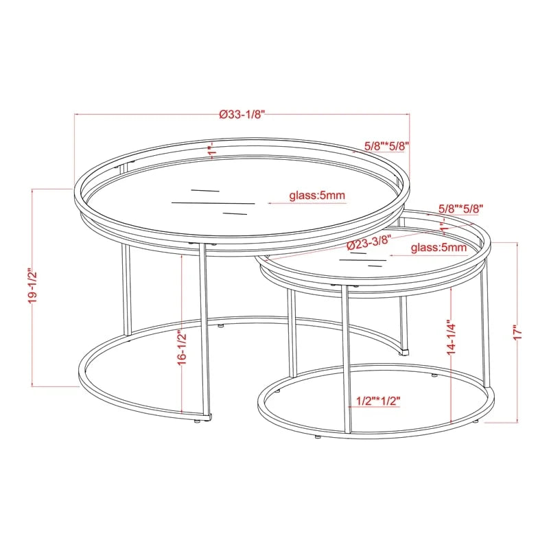 Metal Glass Top 2-Piece Nesting Tables Set in Gray F465