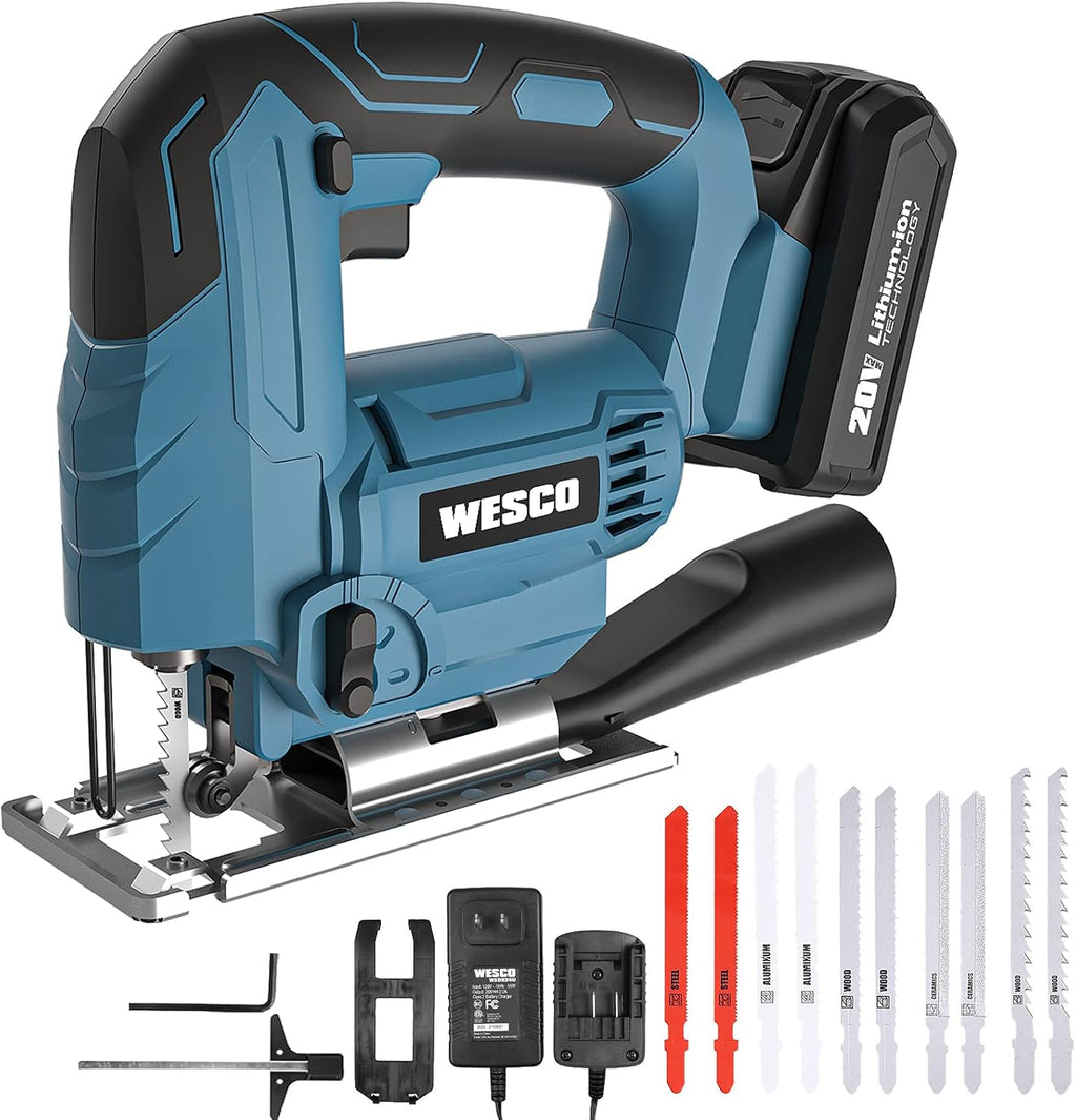 Cordless Jigsaw Tool with Battery, 2500SPM, ±45° Bevel, Adjustable Aluminum Base, LED Light, Pack of 2 G798804