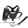 Black Leather Spiked Dog Collar & Leash & Harness 3 Pcs Set M23836