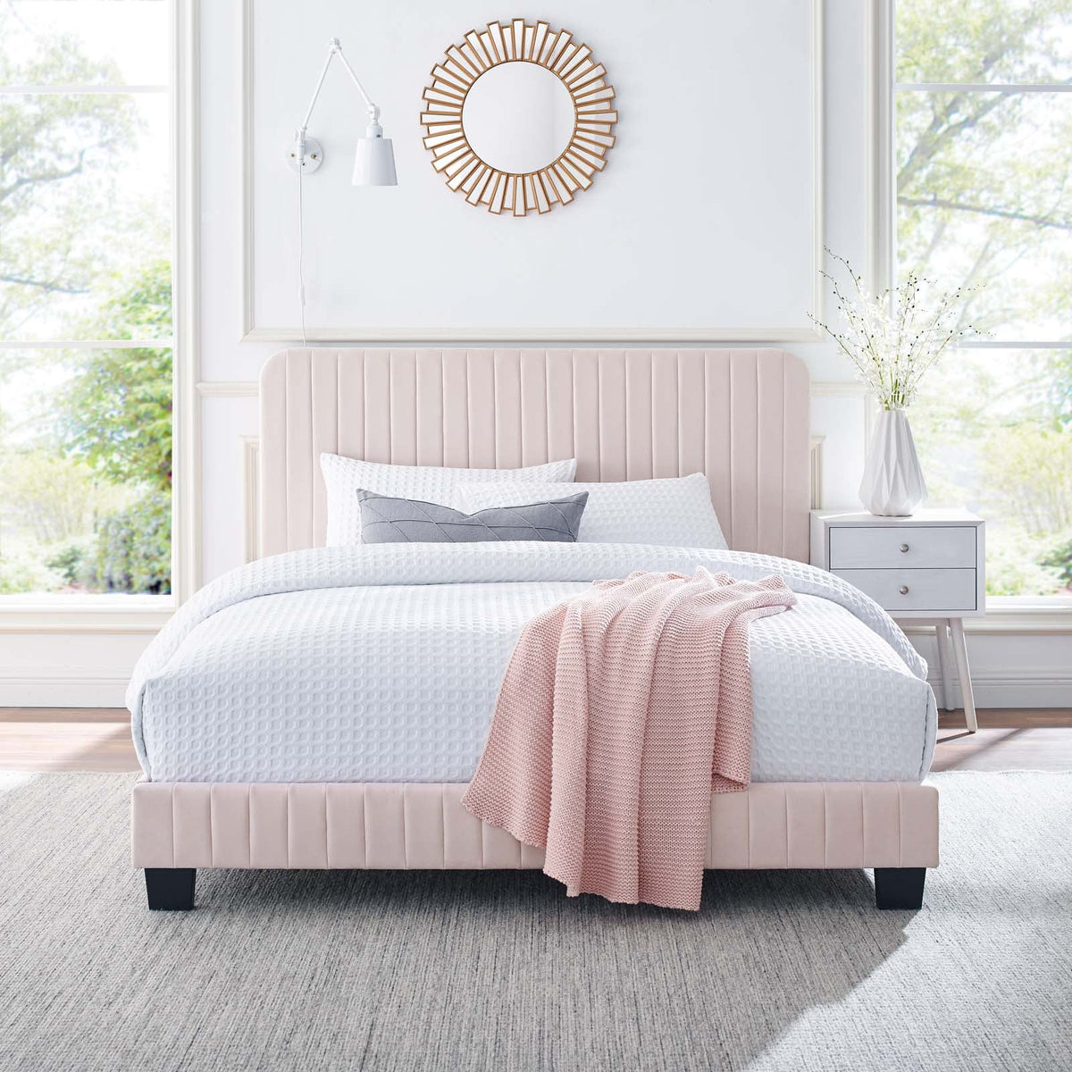 Pink Channel Tufted Performance Velvet King Platform Bed A97685