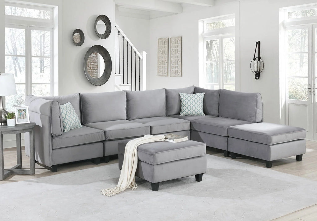 Gray Velvet 7Pc Modular Sectional Sofa P712