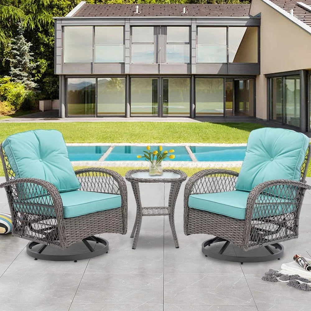 3 Piece Outdoor Bistro Swivel Chairs Set Khaki U637