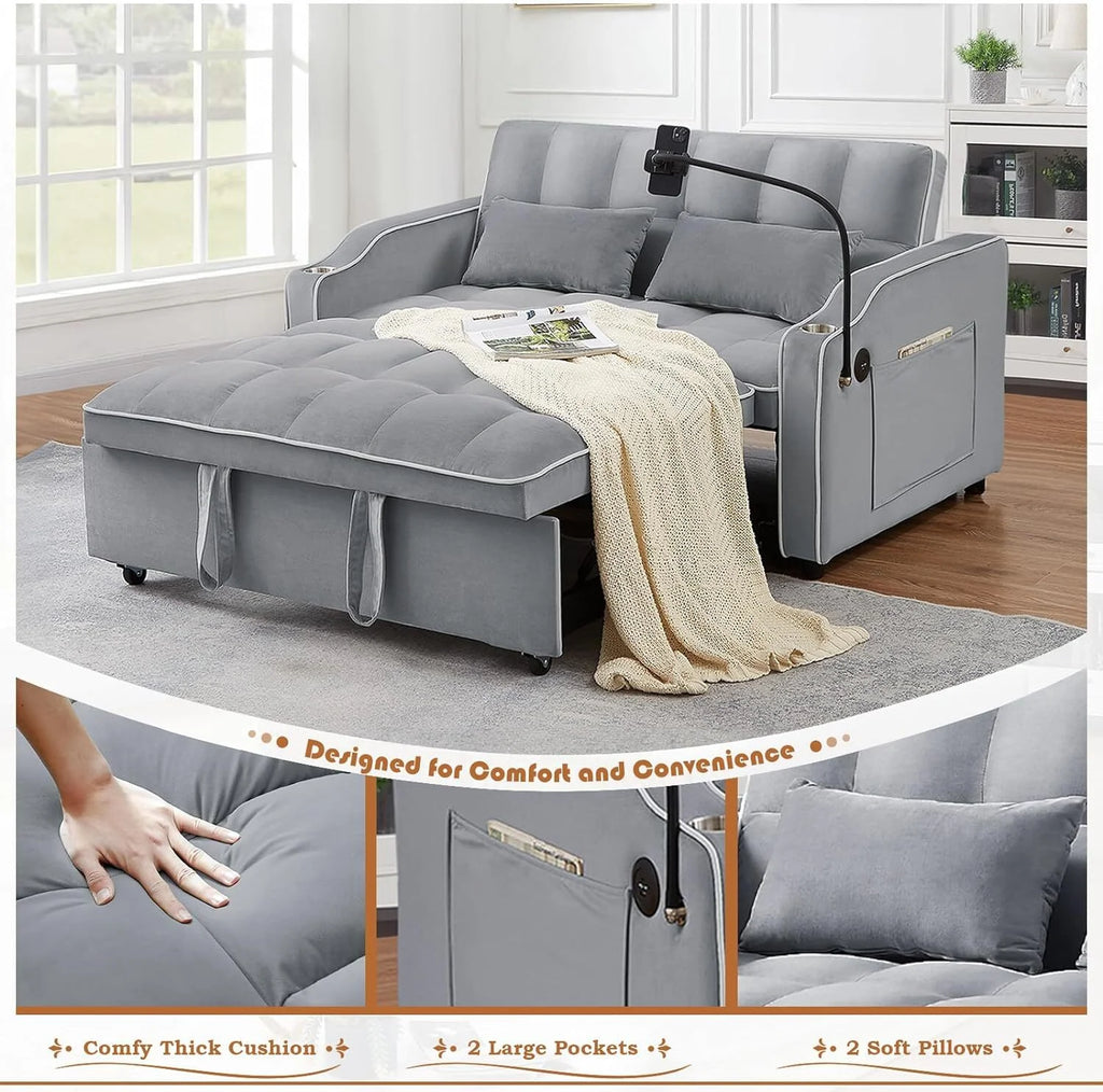 55" Tufted Velvet Convertible Sofa Bed V68182