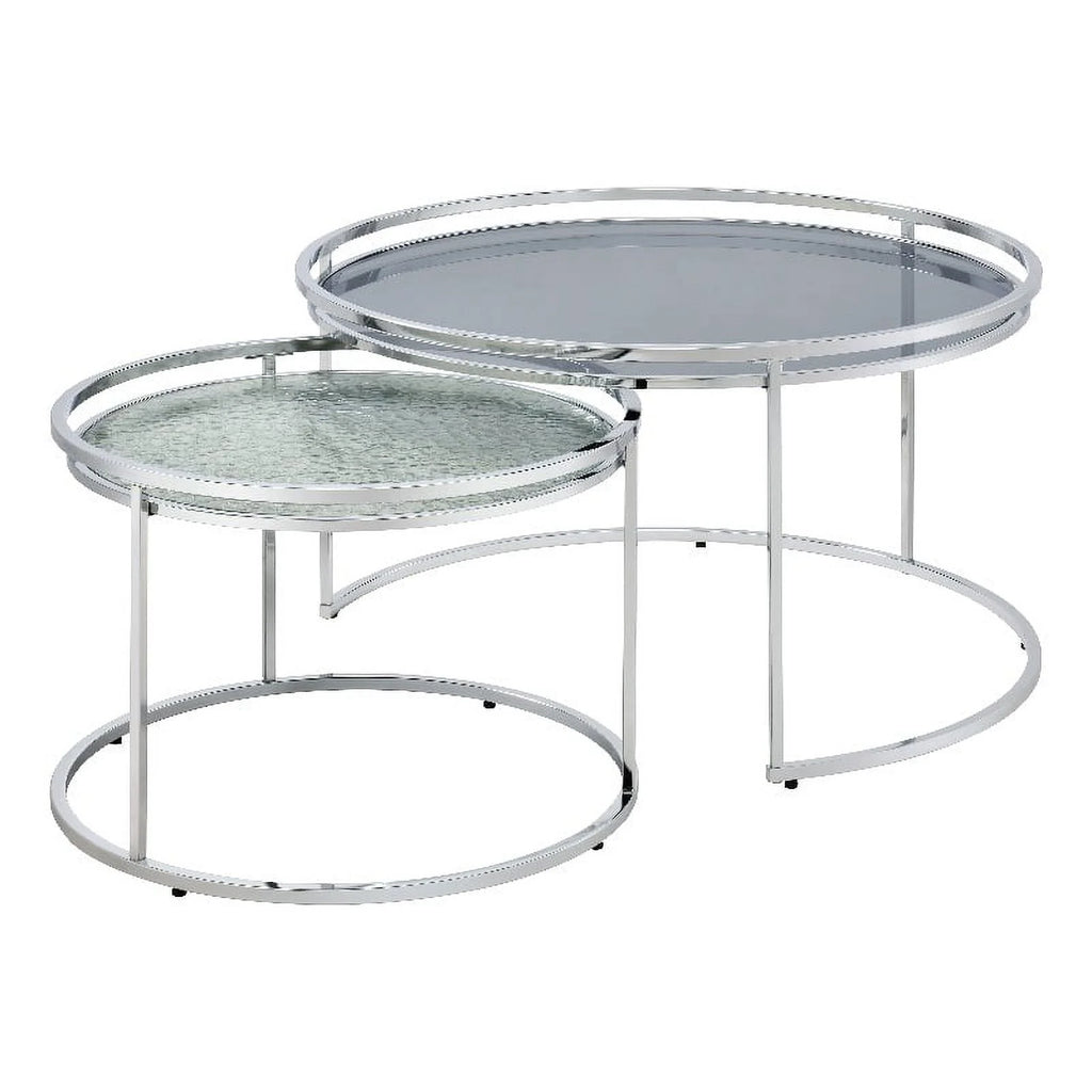 Metal Glass Top 2-Piece Nesting Tables Set in Gray F465