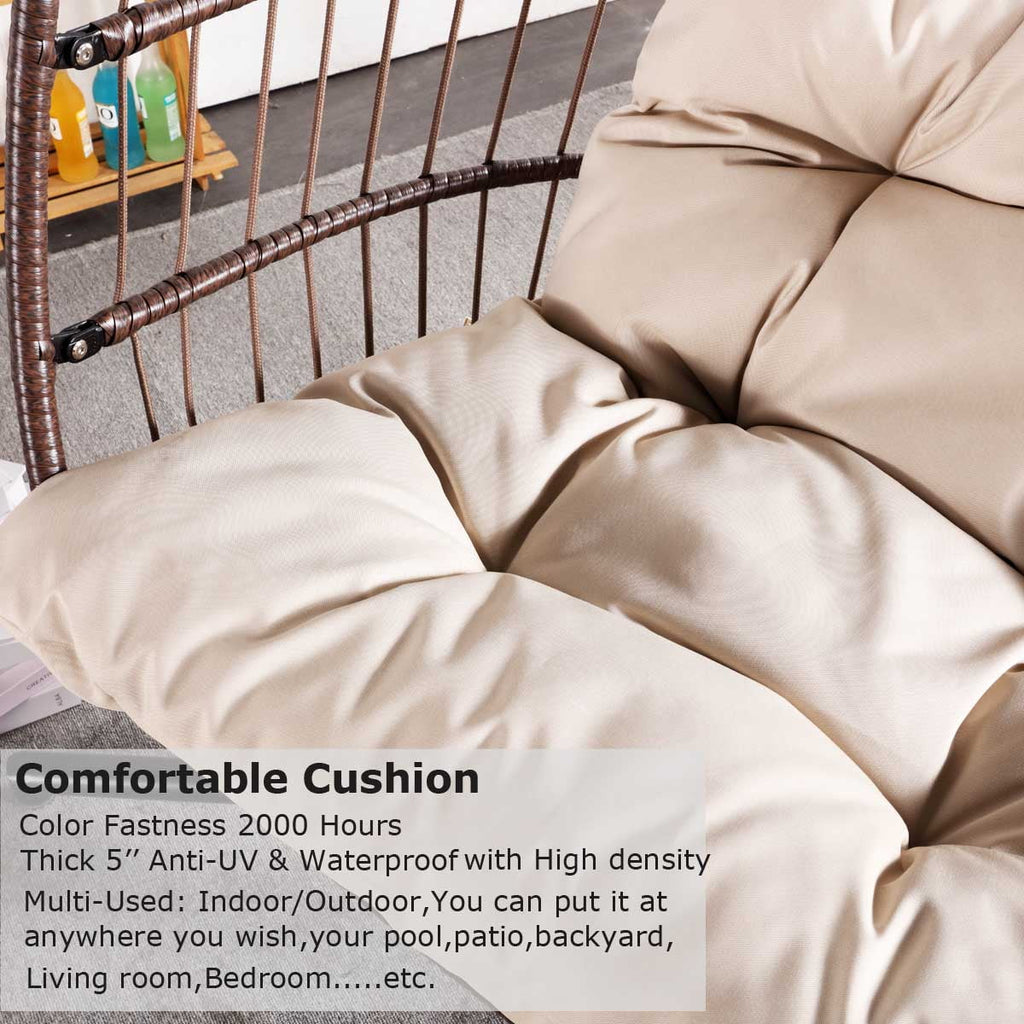Foldable Brown PE Wicker Hanging Egg Chair with Stand Z655083