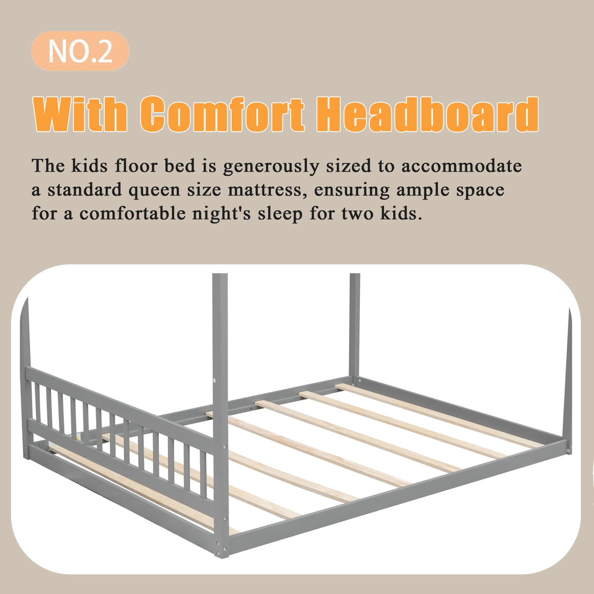 Queen Size Wood Floor Bed with Headboard D222503