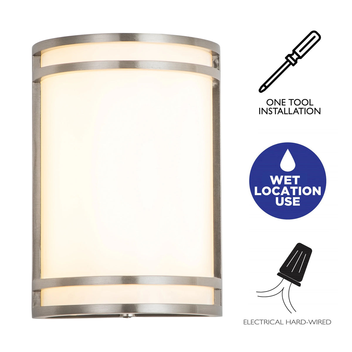 1-Light Brushed Nickel LED Outdoor Wall Light with Acrylic Shade L4329