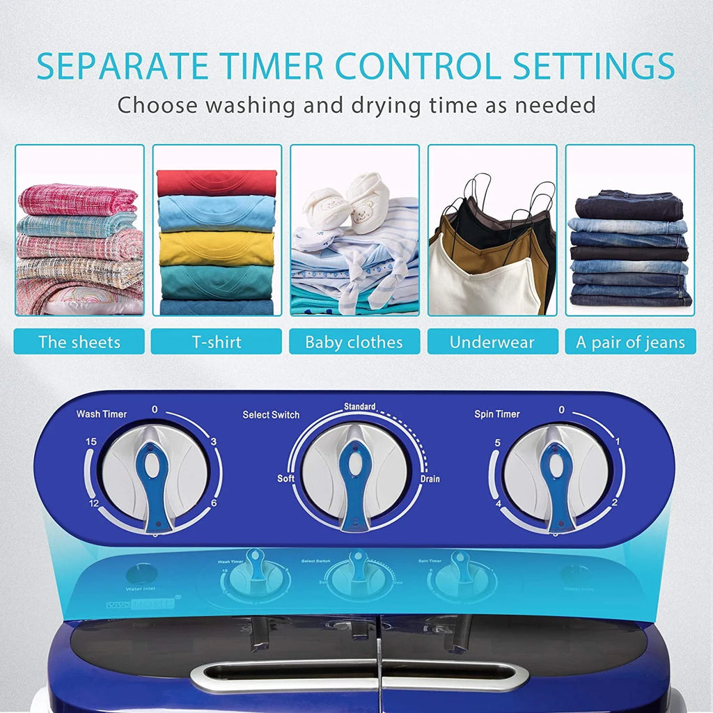 Portable 13.5Lbs Twin Tub Mini Clothes Washer with Drain Hose T780