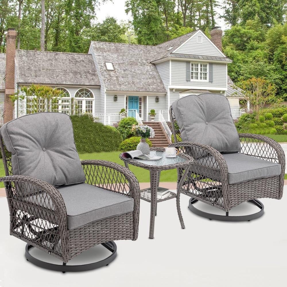 3 Piece Outdoor Bistro Swivel Chairs Set Khaki U637