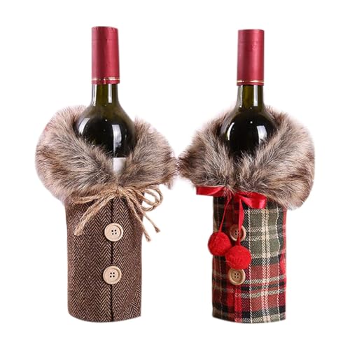4Pcs Christmas Wine Bottle Cover Linen Plaid V9554