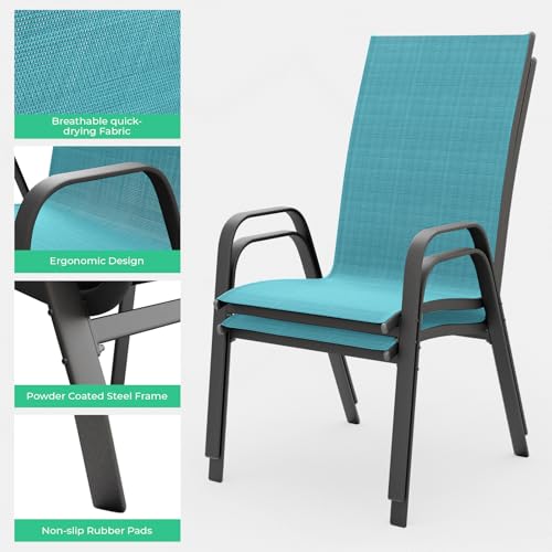 Teal Blue Set of 4 Stackable Patio Dining Chairs K62720