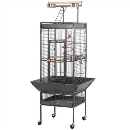Black Rolling Metal Bird Cage with Play Top K7947