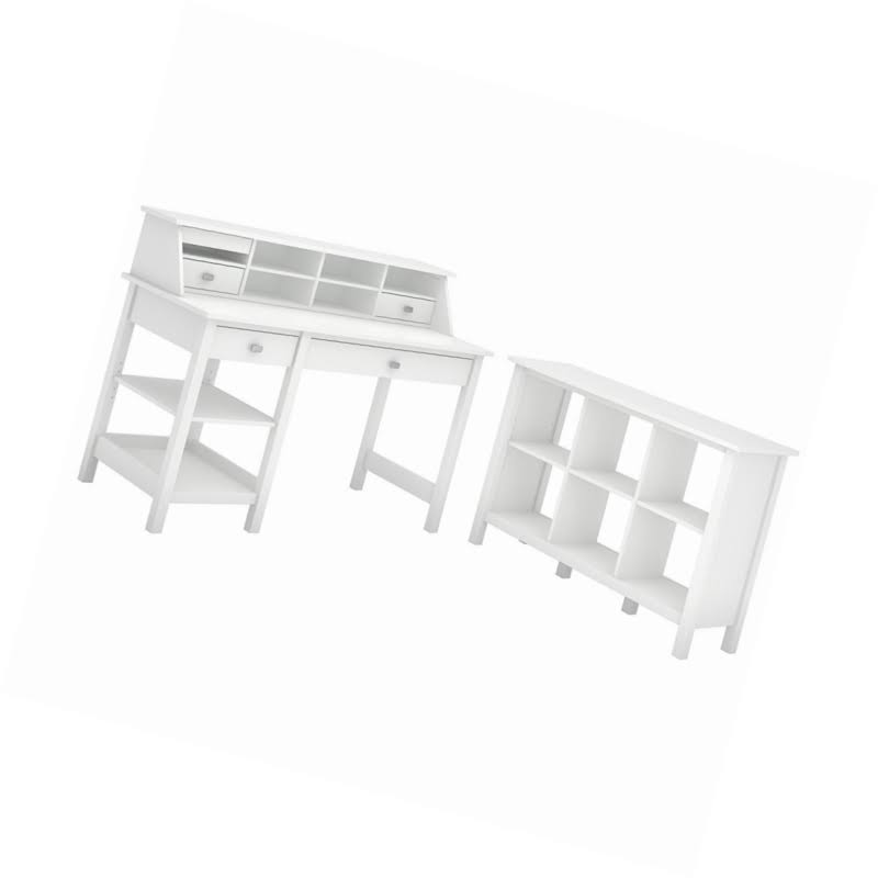 Pure White Computer Desk with Bookcase and Organizer L518230