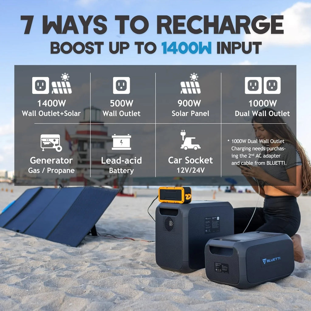 Portable Power Station with External Battery Module and 350W Solar Panel H573818